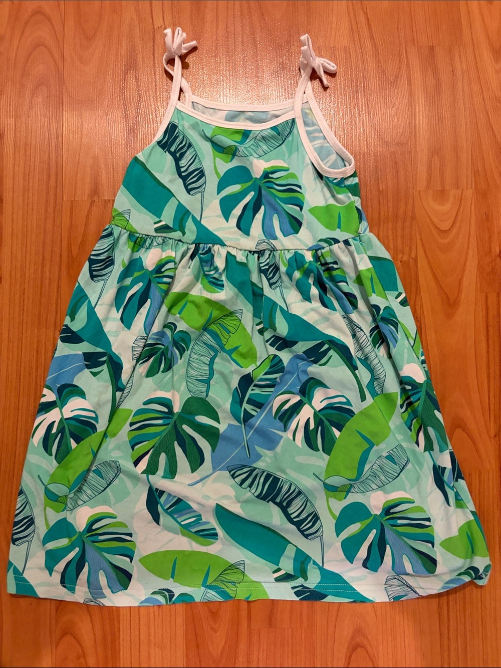 Girls' Tropical Leaf Tie-Shoulder Casual Dress - Green/Blue